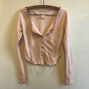 We The Free Blush Pink Half Button Down Thermal Long Sleeve
